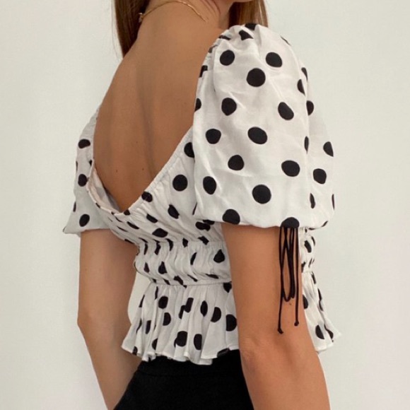 For Love & Lemons Mochi Summer Blouse in Ivory Dot - Picture 3 of 5